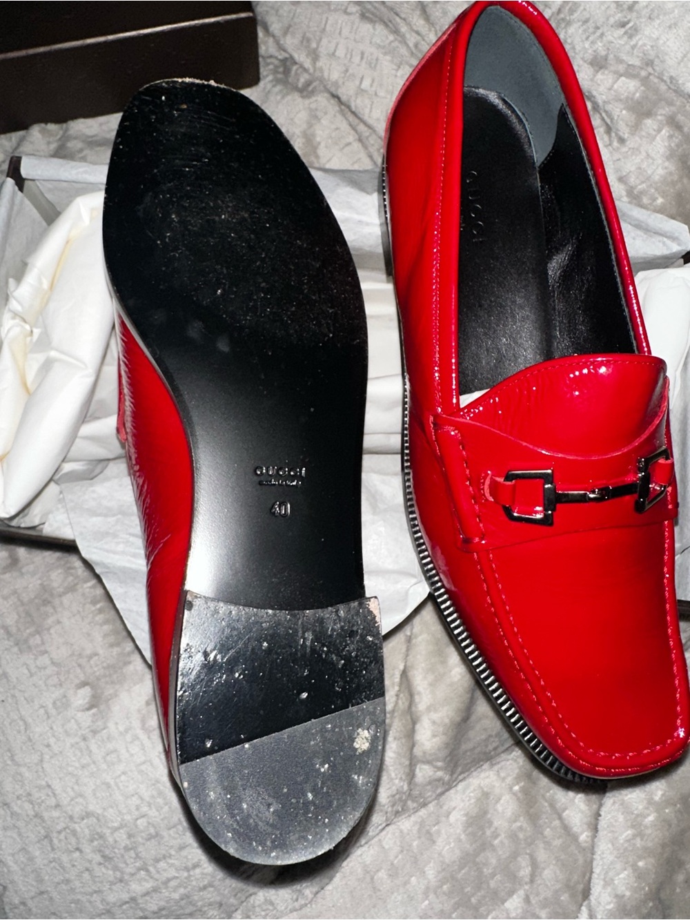 Gucci Red Patent Leather Women’s Horsebit Loafers - Picture 2 of 6